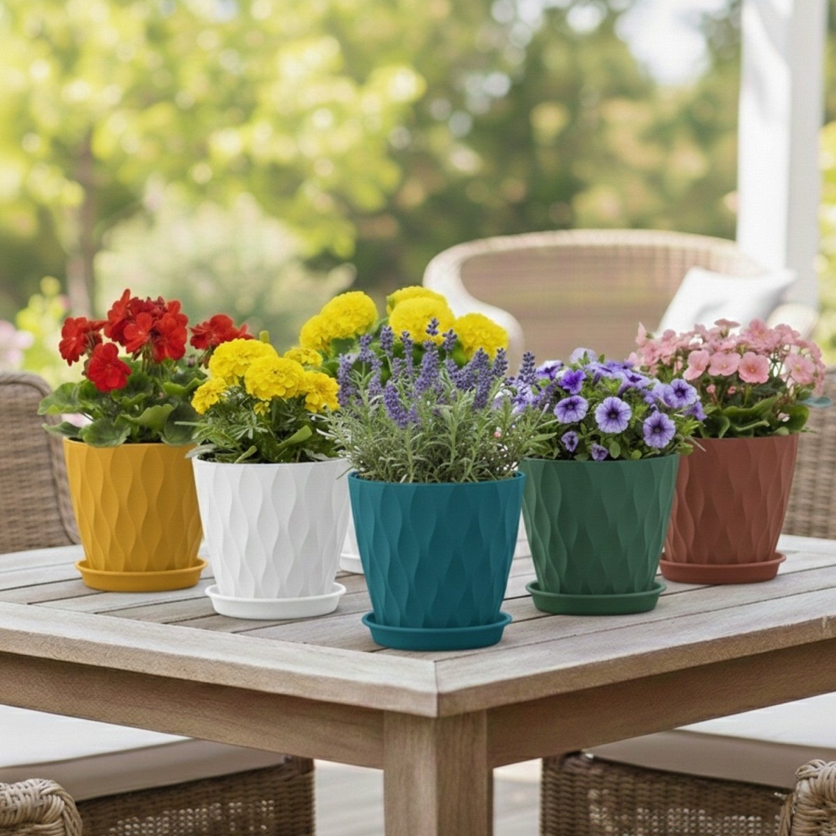 Wave Texture Plant Pots with Drainage - 4 Inch, 5-Pack