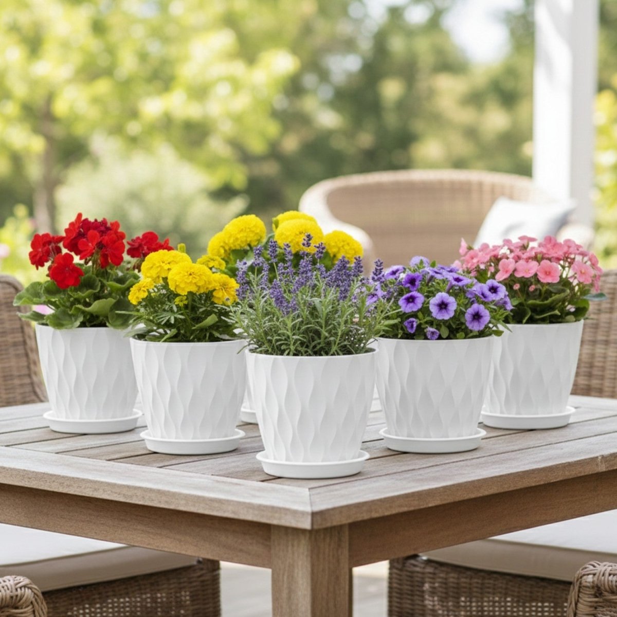 Wave Texture Plant Pots with Drainage - 4 Inch, 5-Pack