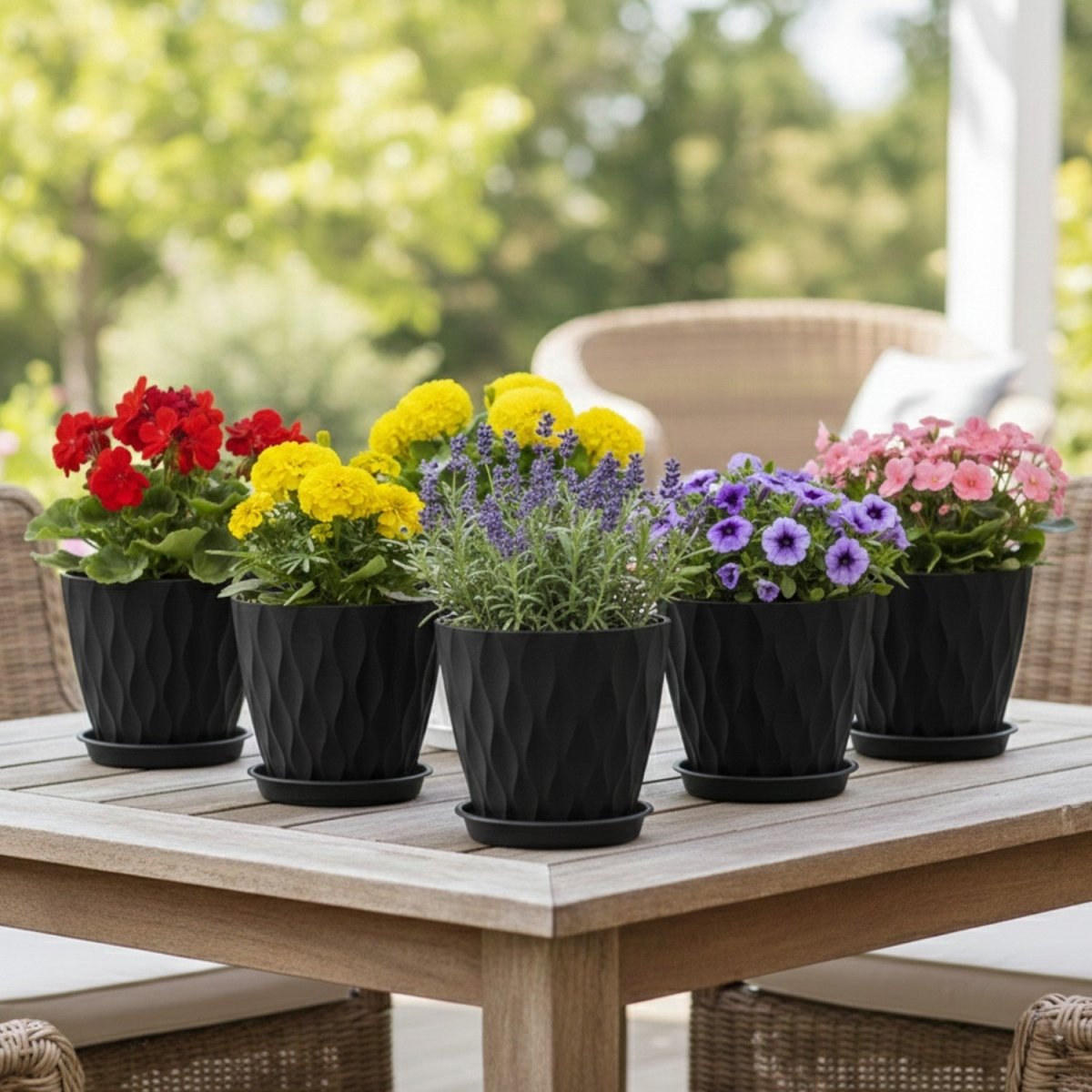 Wave Texture Plant Pots with Drainage - 4 Inch, 5-Pack