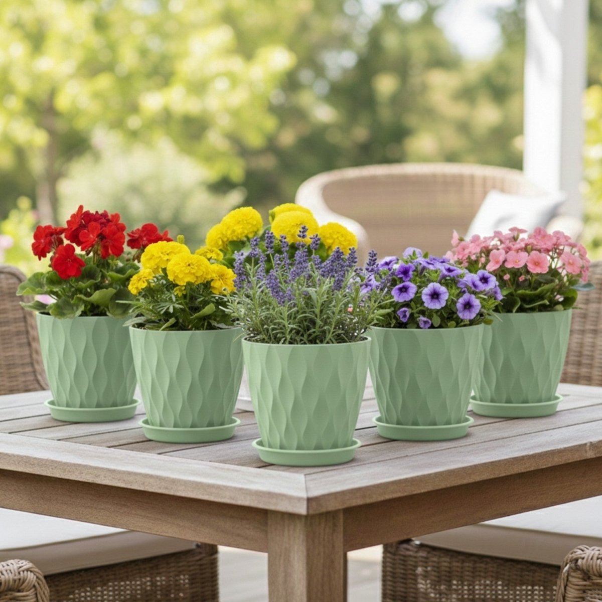 Wave Texture Plant Pots with Drainage - 4 Inch, 5-Pack