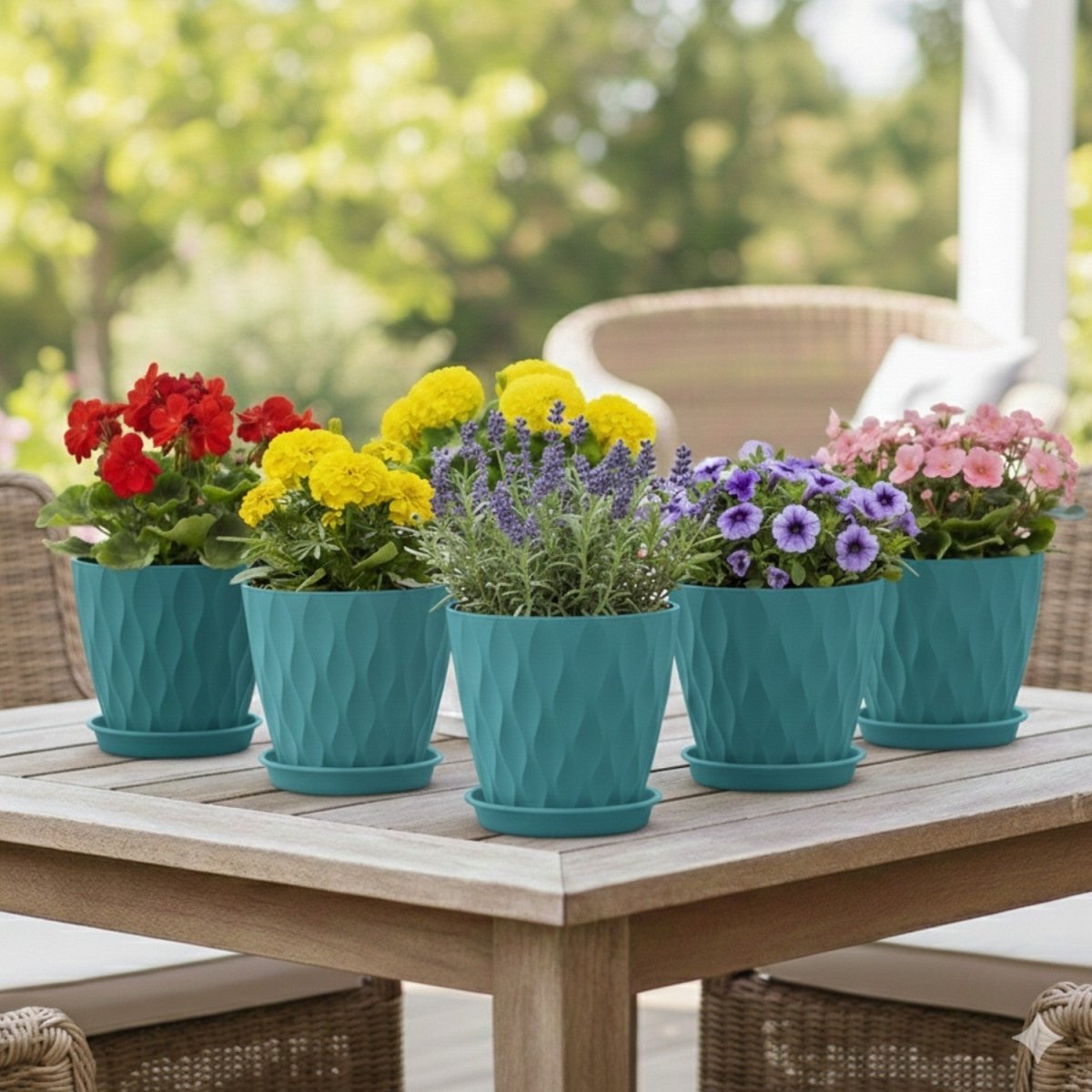Wave Texture Plant Pots with Drainage - 4 Inch, 5-Pack