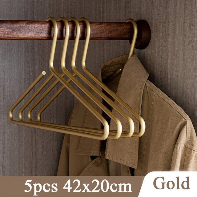Matte Gold Metal Hangers - Set of 5 Elegant Wardrobe Organizers