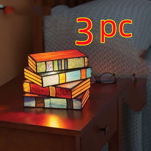Stacked Books Table Lamp with Artisan Glass Panels