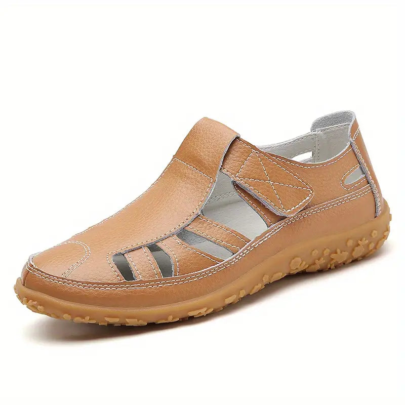 Leather Women's Velcro Sandals with Cushioned Sole