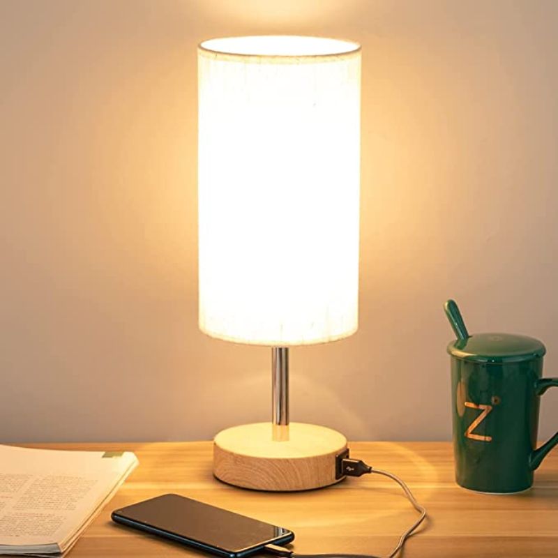 Touch-Control Dimmable USB Table Lamp with Linen Shade
