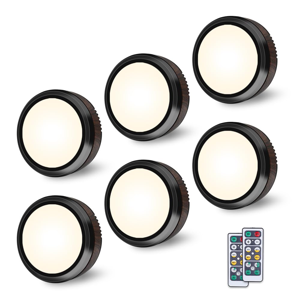 Dimmable Battery-Powered LED Puck Lights - 6 Pack Natural White
