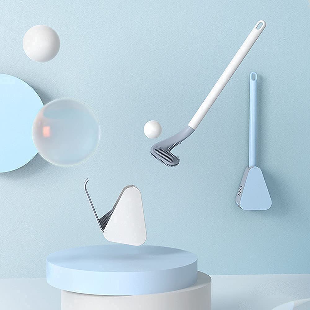 Flexible Silicone Golf Toilet Brush with Long Handle and Wall Mount