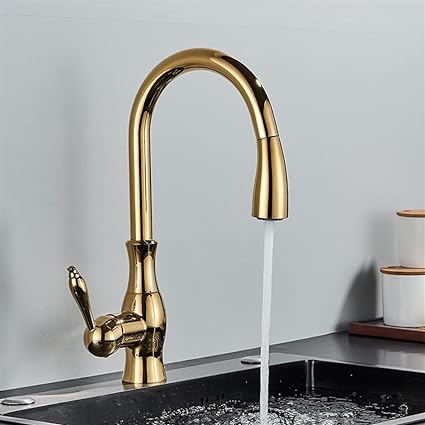 Brass Pull-Out Kitchen Faucet with 360° Rotation and Single Handle