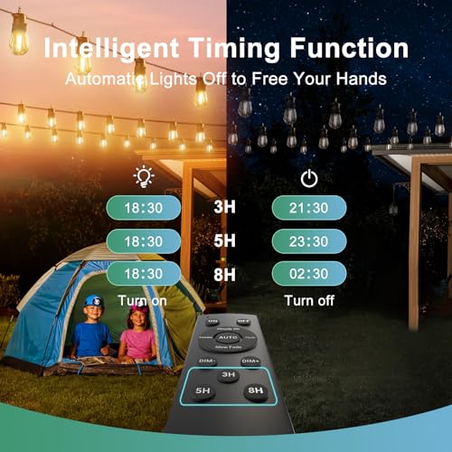 52FT Solar String Lights with Remote Control, Warm White LED, Waterproof