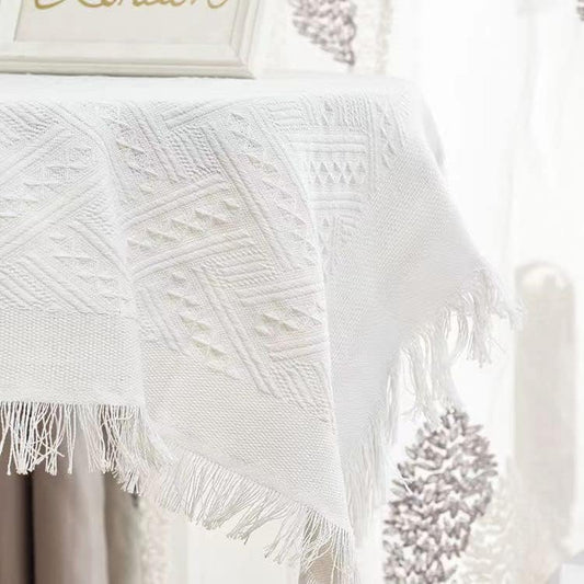 Knitted Lace Tablecloth in Soft Beige, Rectangular and Round Options
