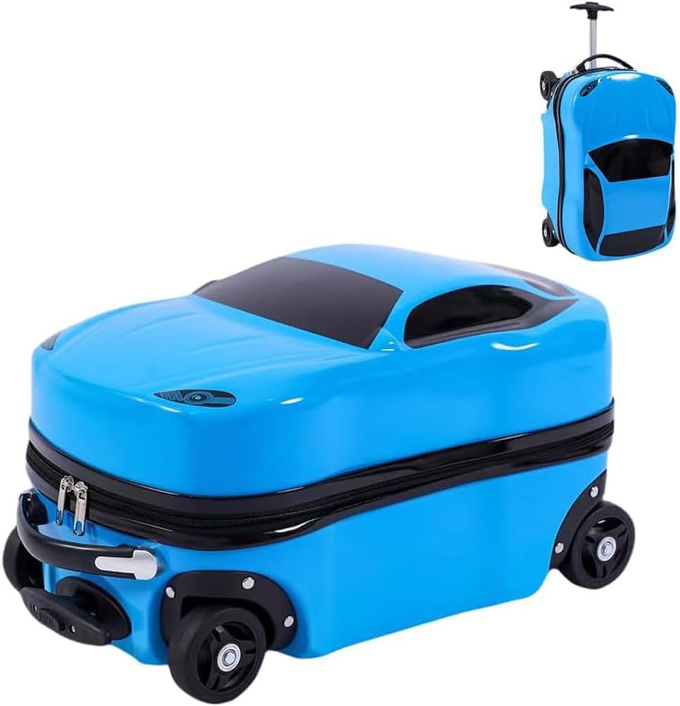 Kids Car-Shaped Pull-Along Suitcase with Retractable Handle