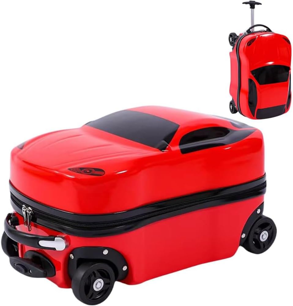 Kids Car-Shaped Pull-Along Suitcase with Retractable Handle
