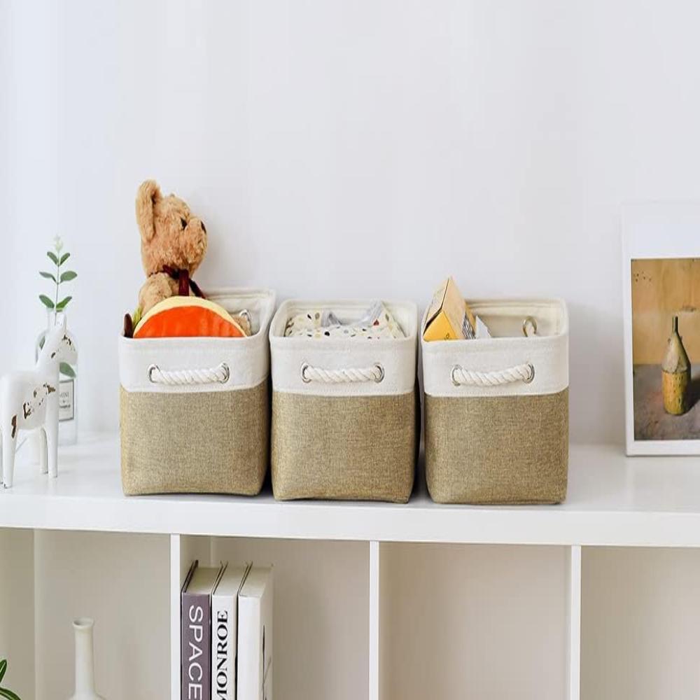 Foldable Cotton Linen Storage Basket with Rope Handles