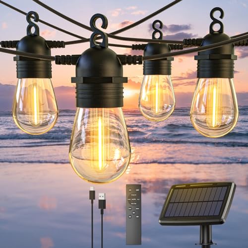 52FT Solar String Lights with Remote Control, Warm White LED, Waterproof