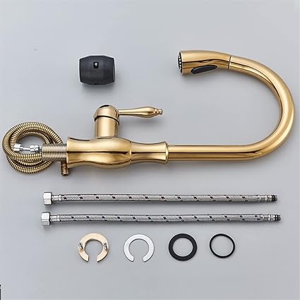Brass Pull-Out Kitchen Faucet with 360° Rotation and Single Handle