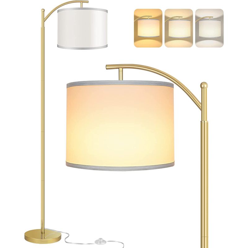 Industrial Metal Floor Lamp with 3 Color Temperature LED Bulb and White Shades