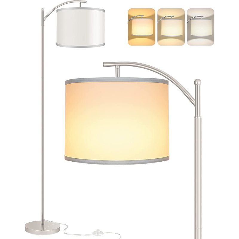 Industrial Metal Floor Lamp with 3 Color Temperature LED Bulb and White Shades