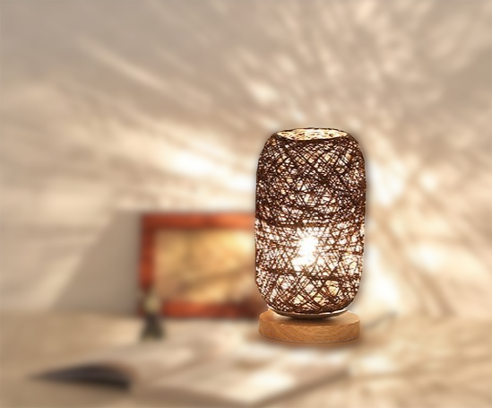 Handcrafted Rattan Wood Table Lamp with Up & Down Shade