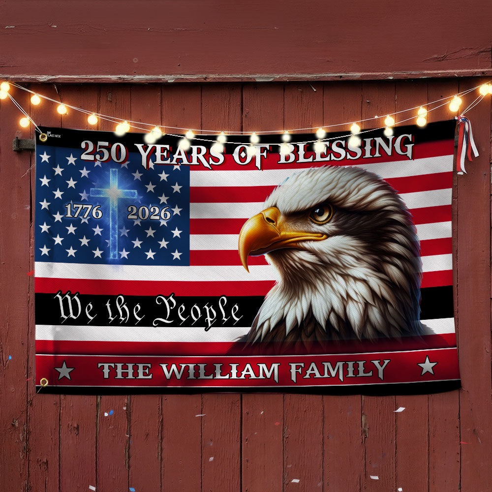 Personalized Patriotic Canvas Flag with Grommets - Custom Name 250 Years of Blessings 1776-2026