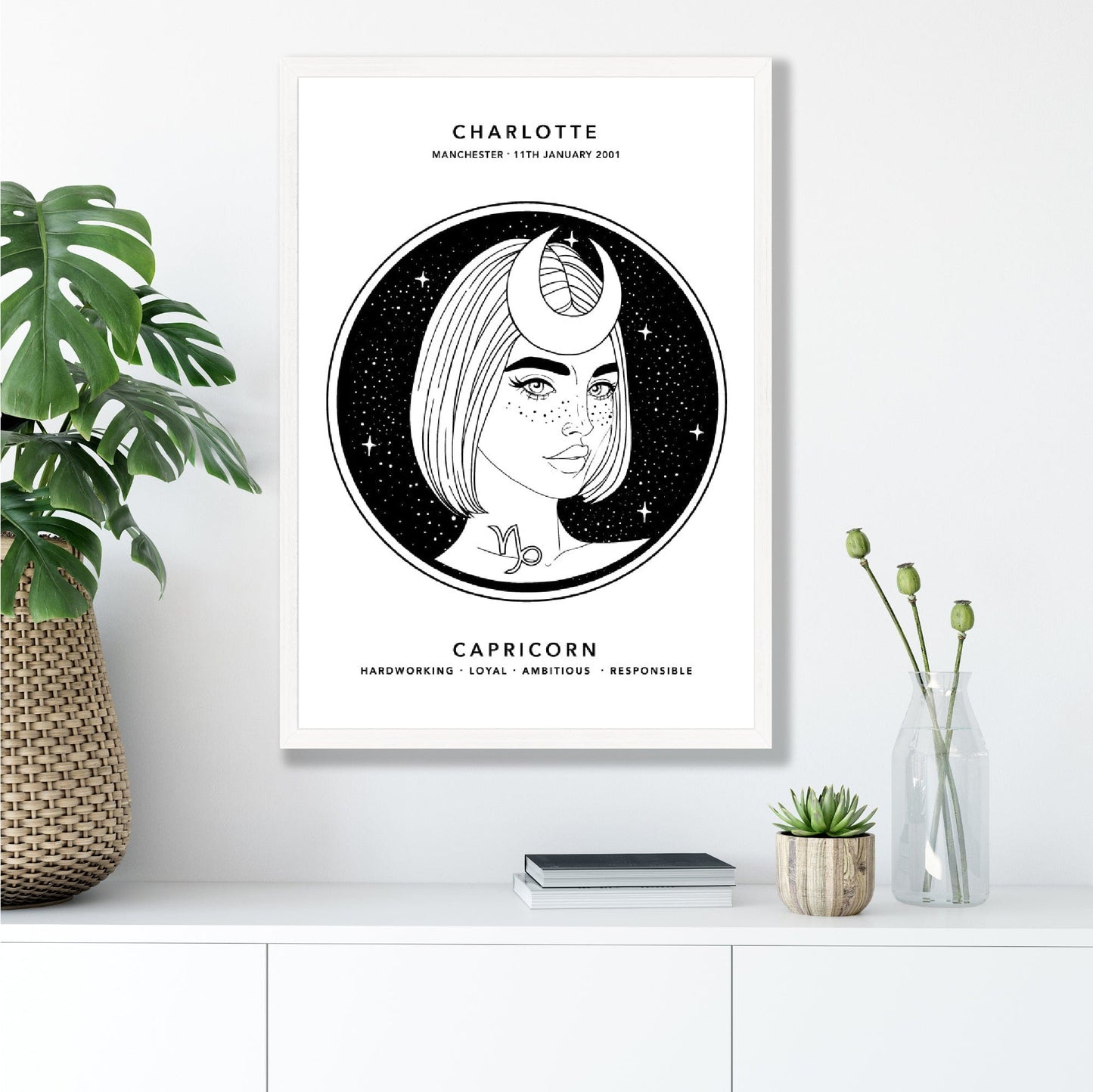 Personalized Capricorn Zodiac Girl Art Print