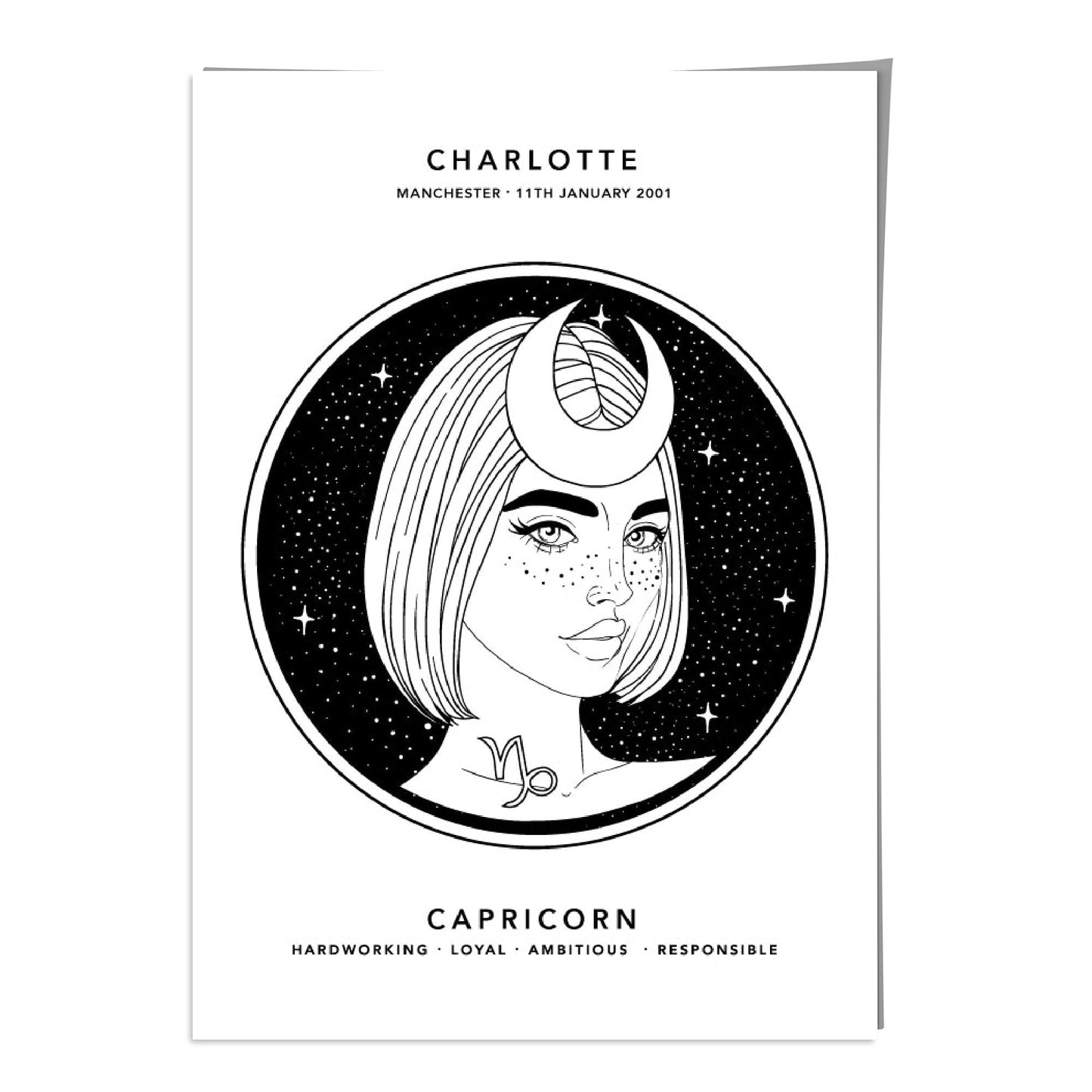 Personalized Capricorn Zodiac Girl Art Print