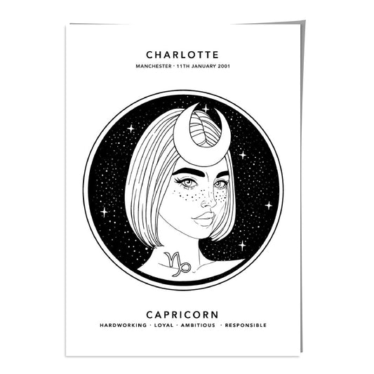 Personalized Capricorn Zodiac Girl Art Print
