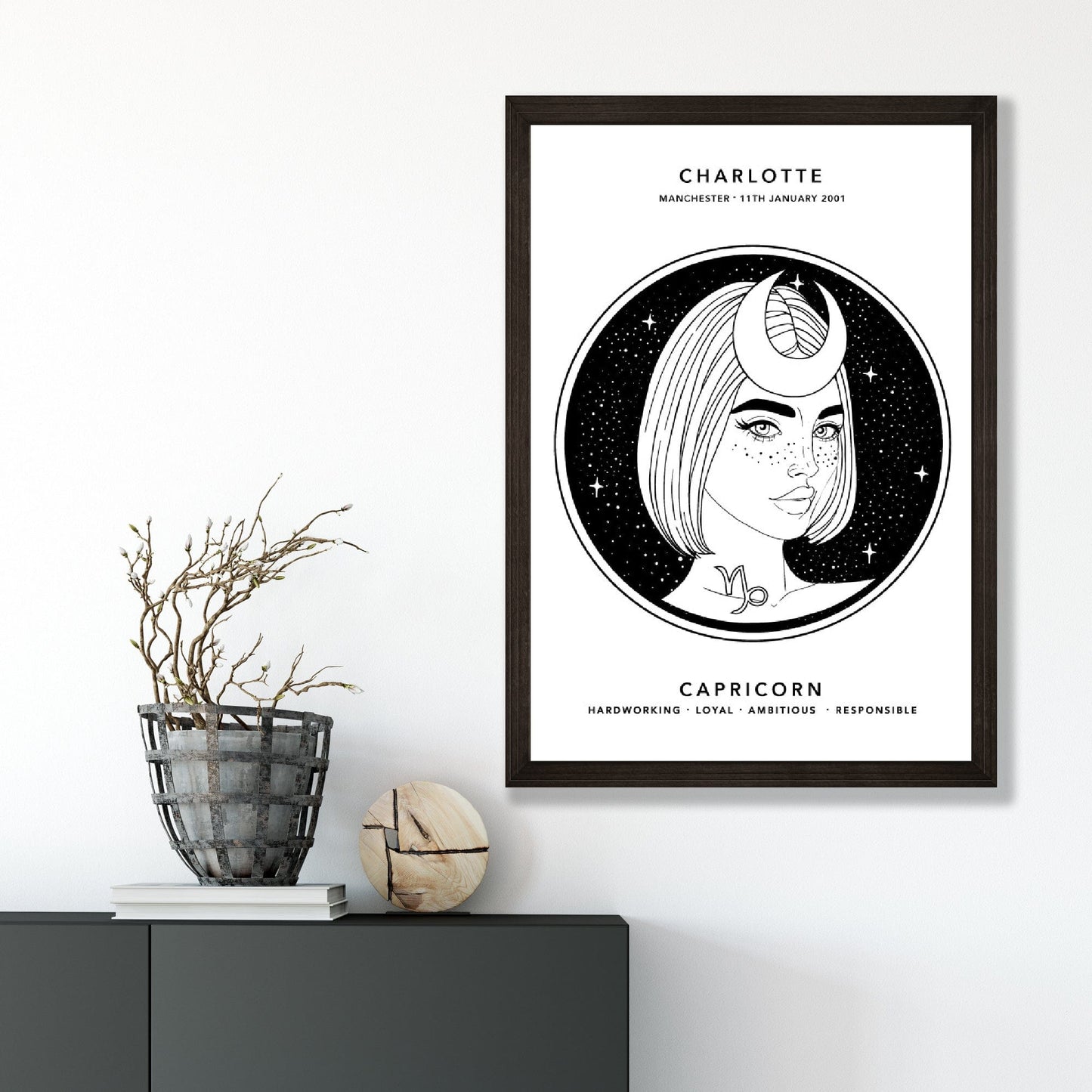 Personalized Capricorn Zodiac Girl Art Print