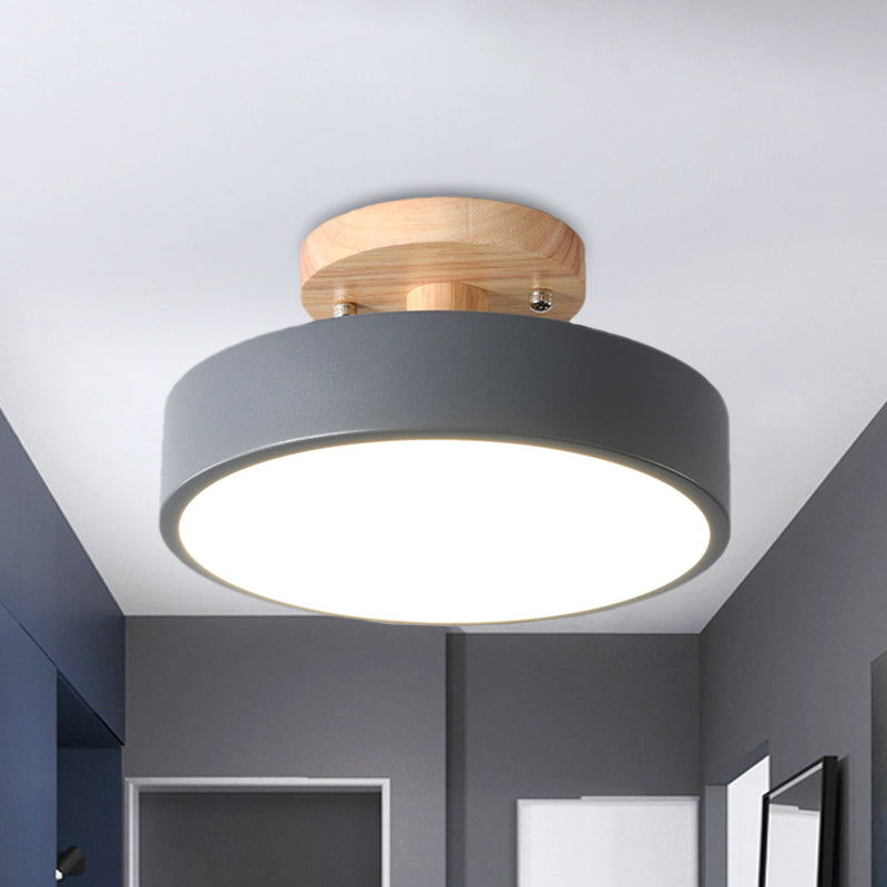 Scandinavian Drum LED Ceiling Light with Wood Accent