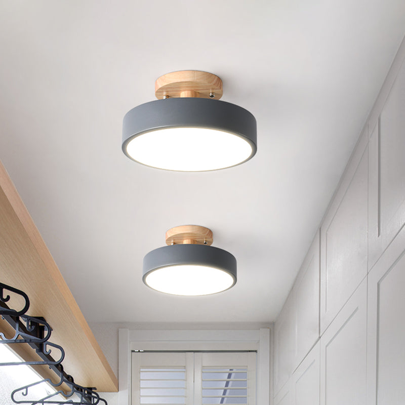 Scandinavian Drum LED Ceiling Light with Wood Accent