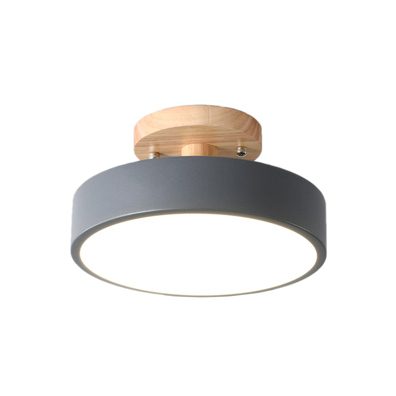 Scandinavian Drum LED Ceiling Light with Wood Accent