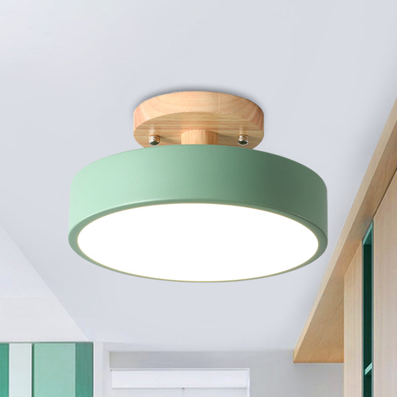 Scandinavian Drum LED Ceiling Light with Wood Accent