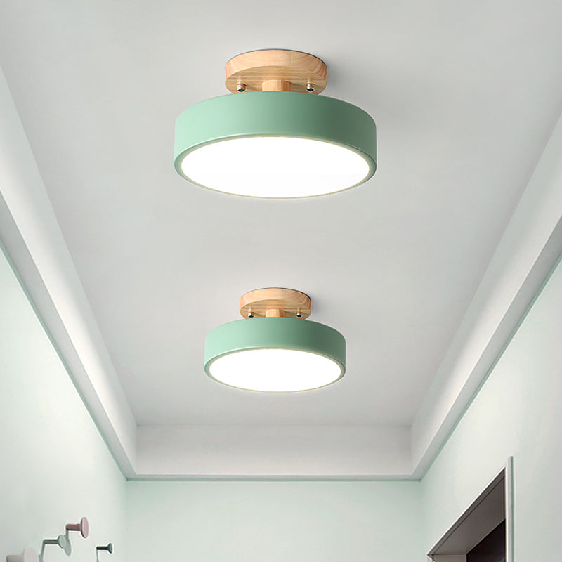 Scandinavian Drum LED Ceiling Light with Wood Accent