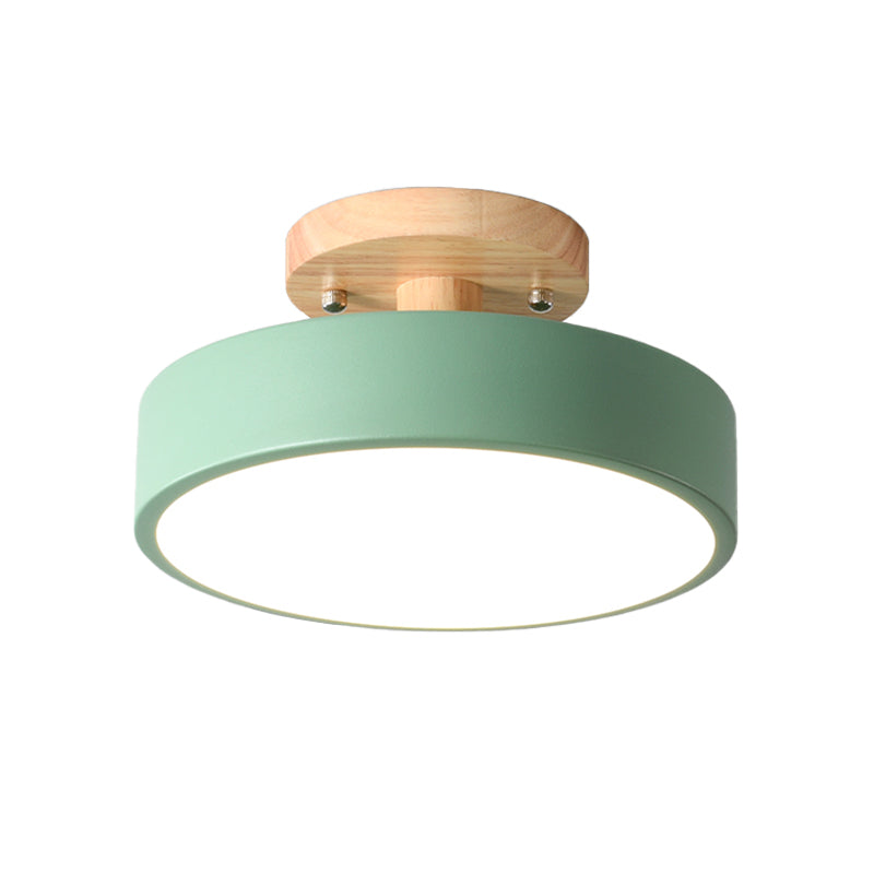 Scandinavian Drum LED Ceiling Light with Wood Accent