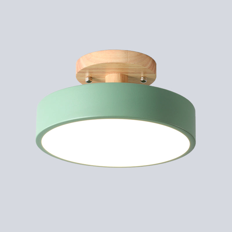 Scandinavian Drum LED Ceiling Light with Wood Accent