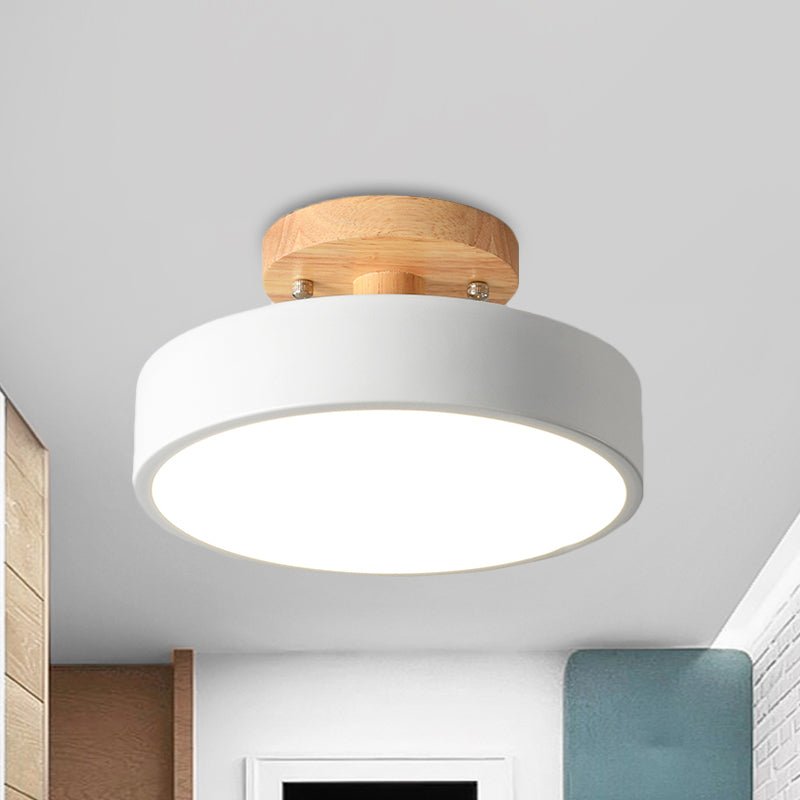 Scandinavian Drum LED Ceiling Light with Wood Accent
