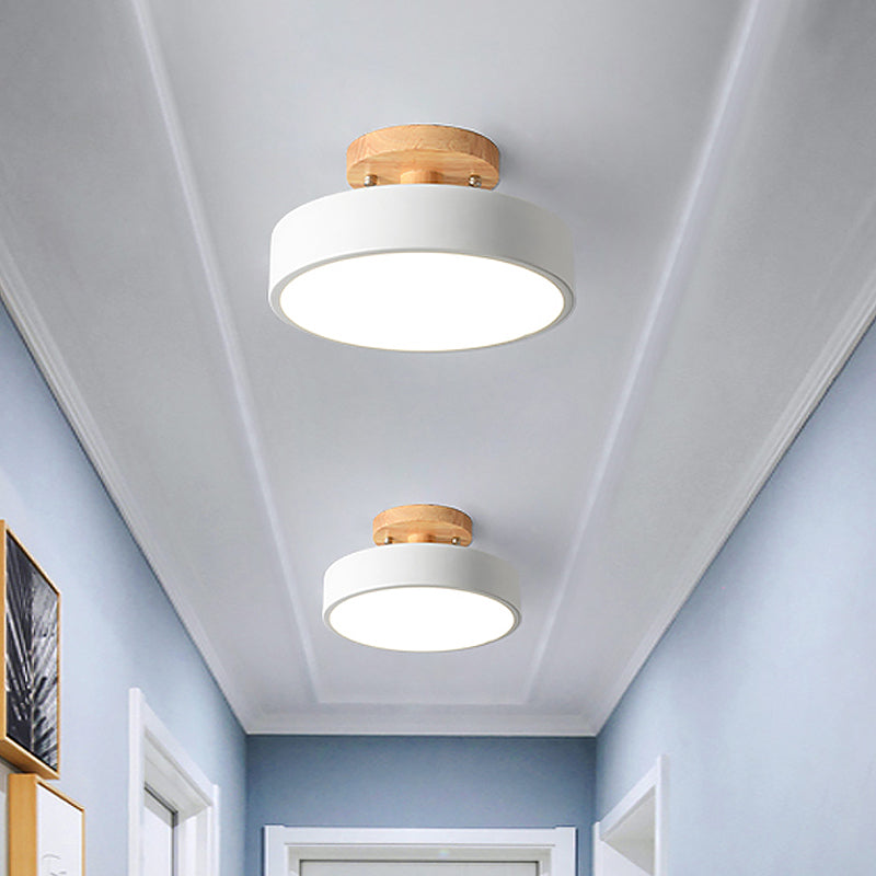Scandinavian Drum LED Ceiling Light with Wood Accent