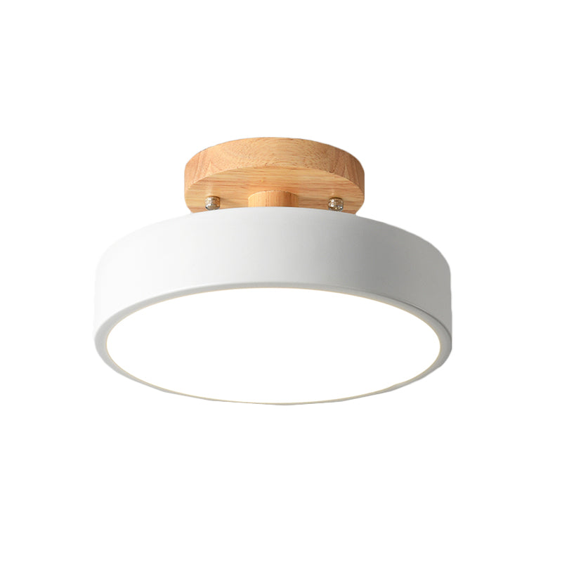 Scandinavian Drum LED Ceiling Light with Wood Accent