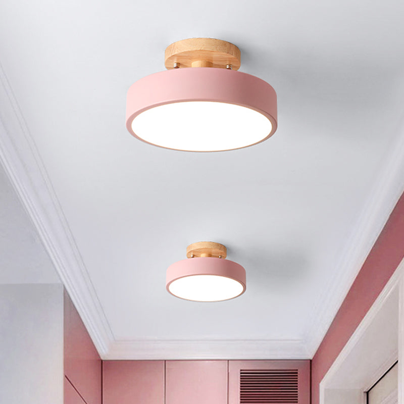 Scandinavian Drum LED Ceiling Light with Wood Accent