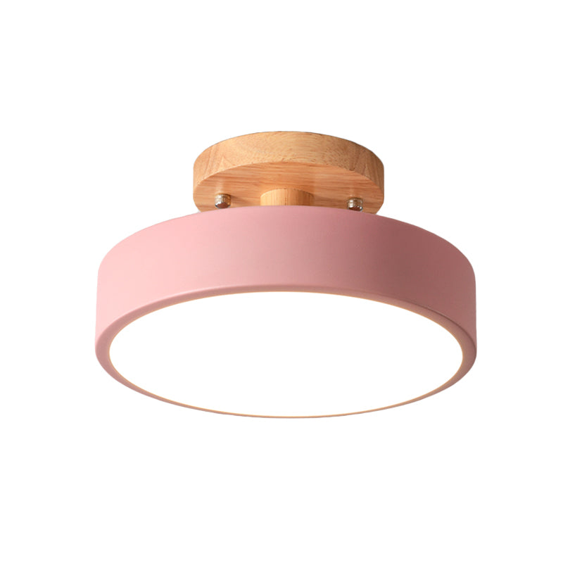 Scandinavian Drum LED Ceiling Light with Wood Accent