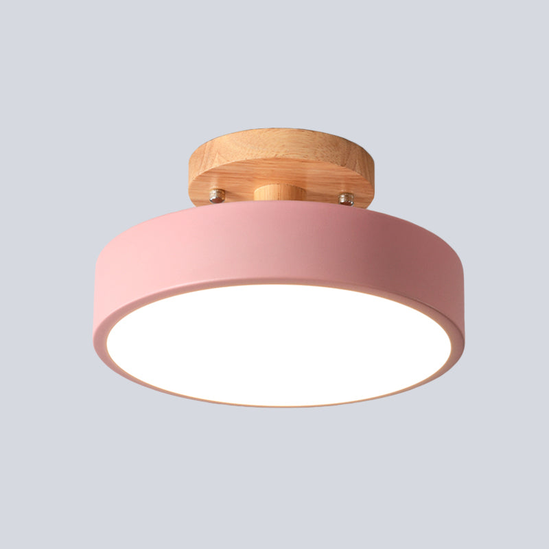 Scandinavian Drum LED Ceiling Light with Wood Accent
