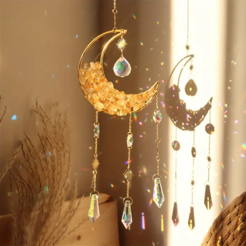 Moon Crystal Suncatcher with Natural Gemstones