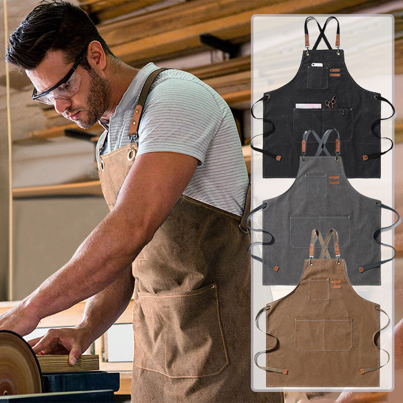 Durable Canvas Stain Resistant Apron with Pockets and Cross-Back Straps