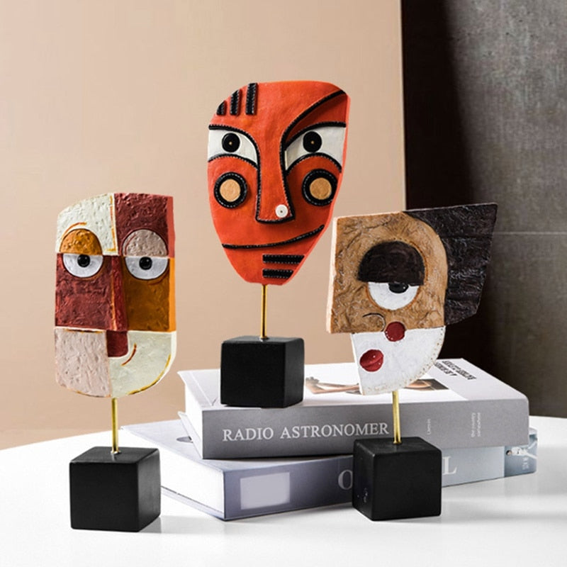 Abstract Pop Art Face Sculpture in Resin