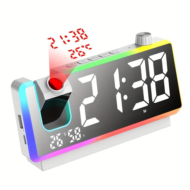 LED Projection Alarm Clock with RGB Display and Dual Time Function