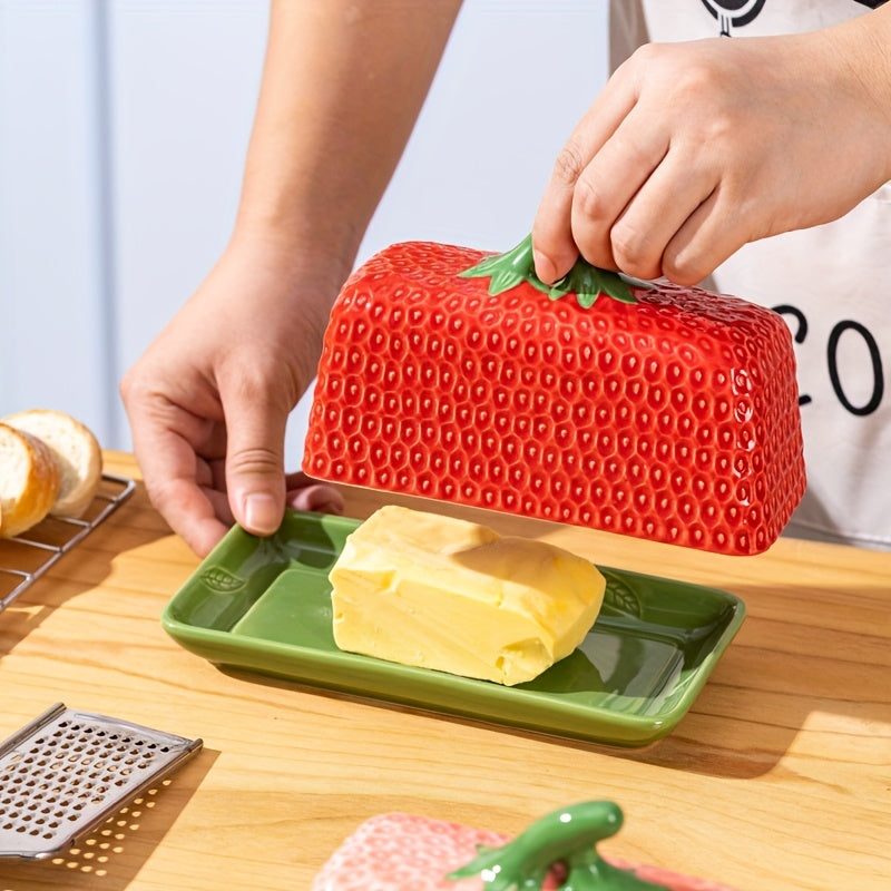 Strawberry Ceramic Butter Dish with Lid
