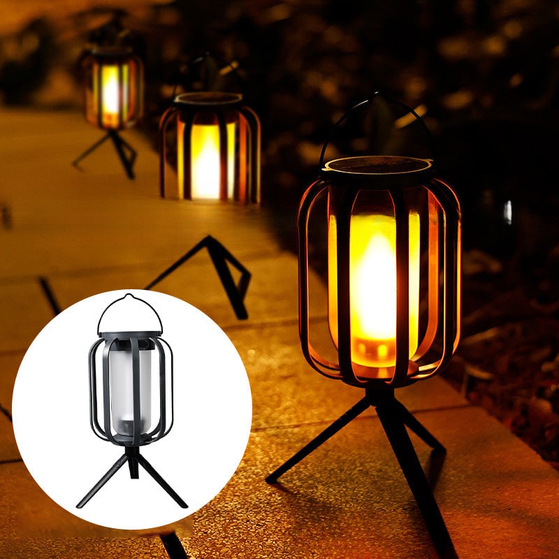 Solar and USB Rechargeable LED Lantern with Flame Effect