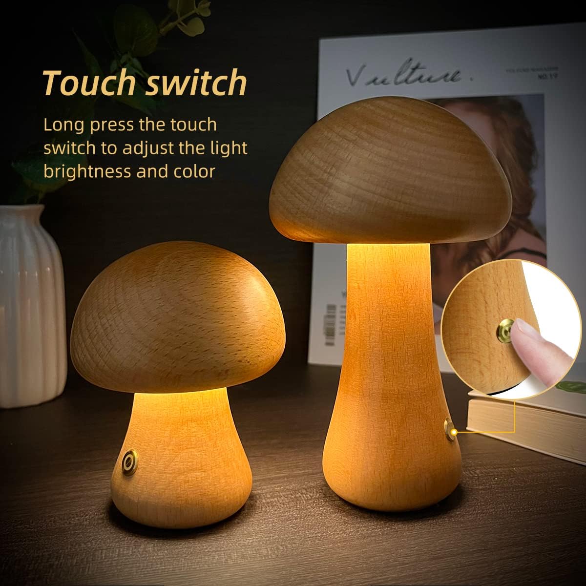 Wooden Mushroom LED Night Light for Kids