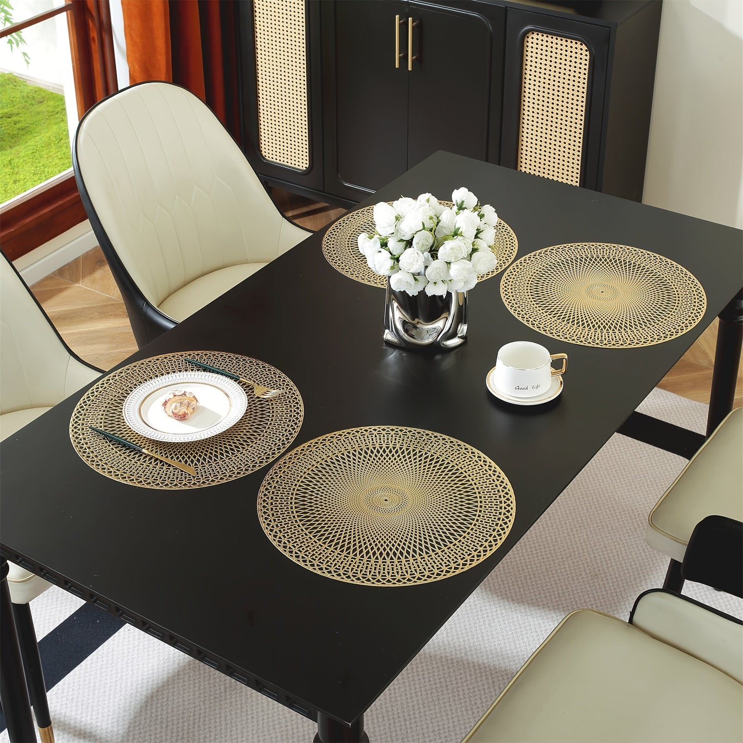 Round Geometric PVC Placemats - Heat-Resistant Elegant Table Mats