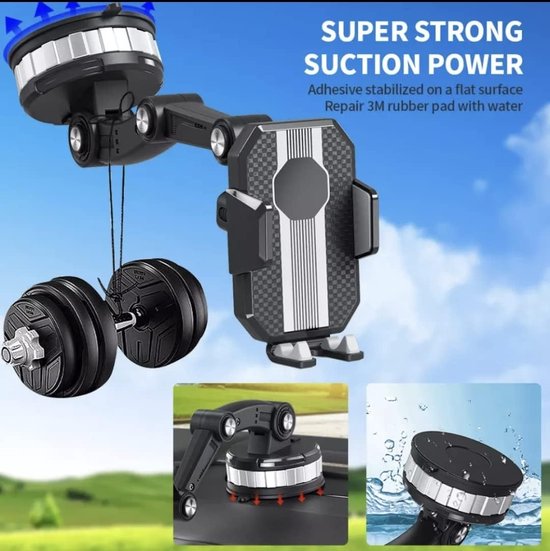 Suction Cup Car Phone Holder with 360° Rotation and One-Hand Release