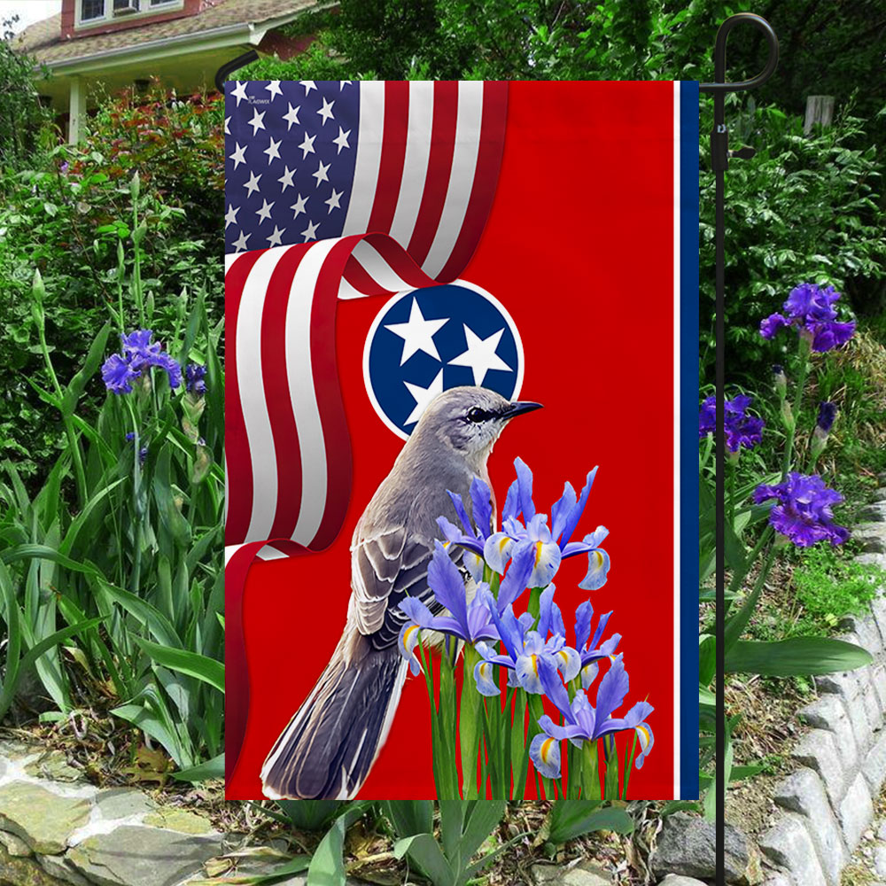 Tennessee State Mockingbird and Iris Flower Double-Sided Flag